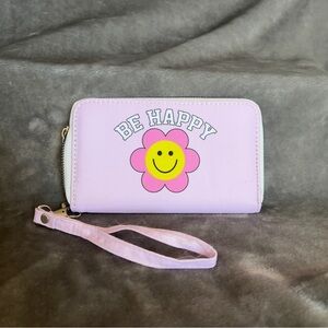 Pink Wallet with Smiley be happy Flower Design
